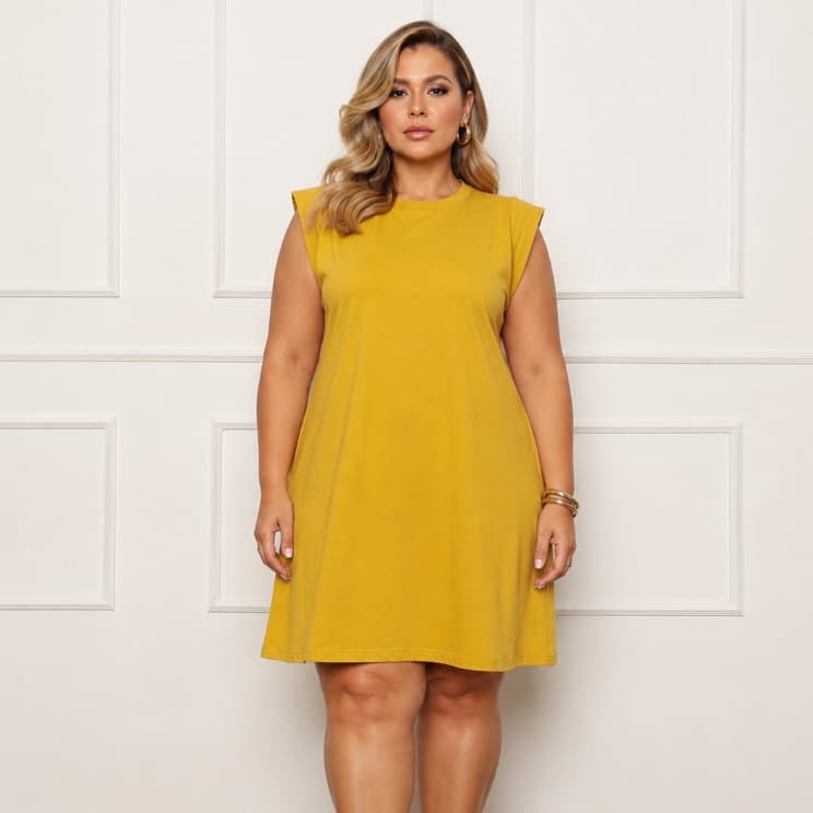 Vestido  Muscle Vestido Com Bolso Manguinha Delicado Malha Algodão Vestido Plus Size