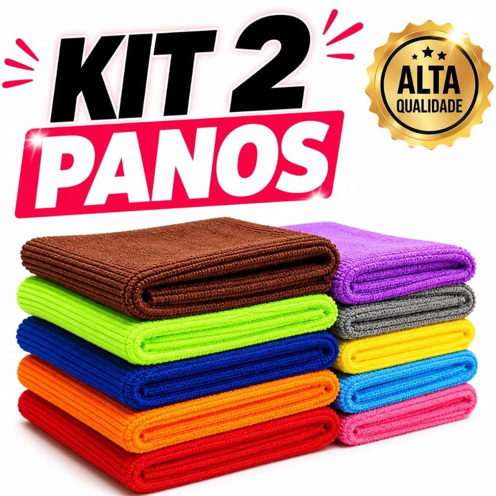 Kit 2 Panos de Microfibra 40x40cm Multiuso Limpeza Carro e Casa