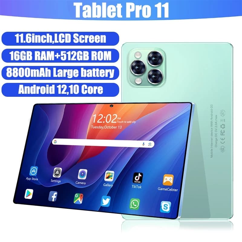 Tablet 16GB RAM +512GB HD 10,1 Polegadas Tela Grande PC pad Android Dual SIM Card Câmera 30MP e 13MP WIFI 5G 8800mAh