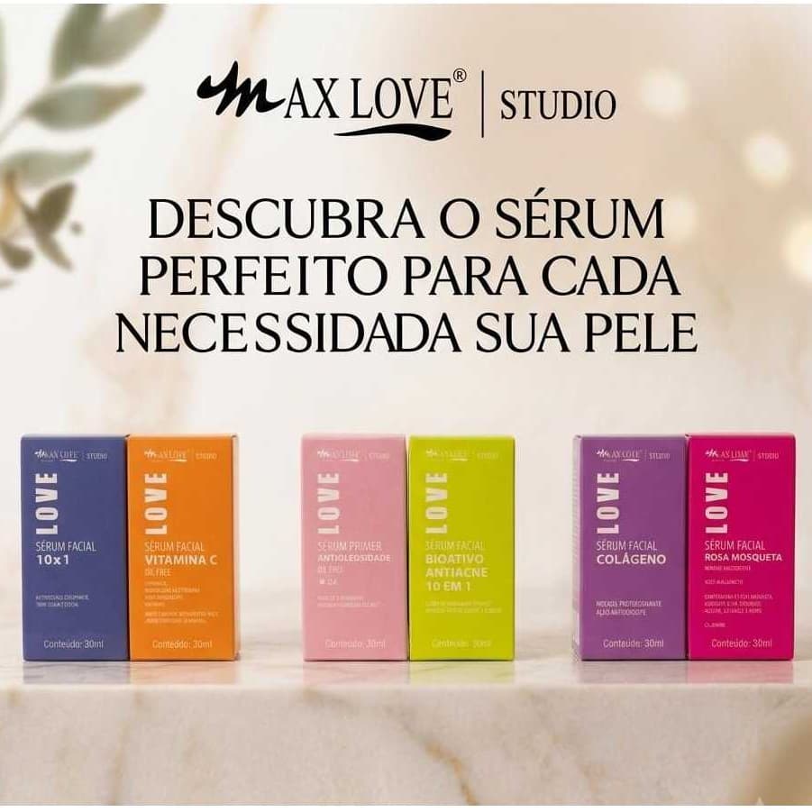 Kit 2 Sérum facial Max Love Rosa Mosqueta 10x1 Colágeno Antioleosidade Vitamina C Antiacne