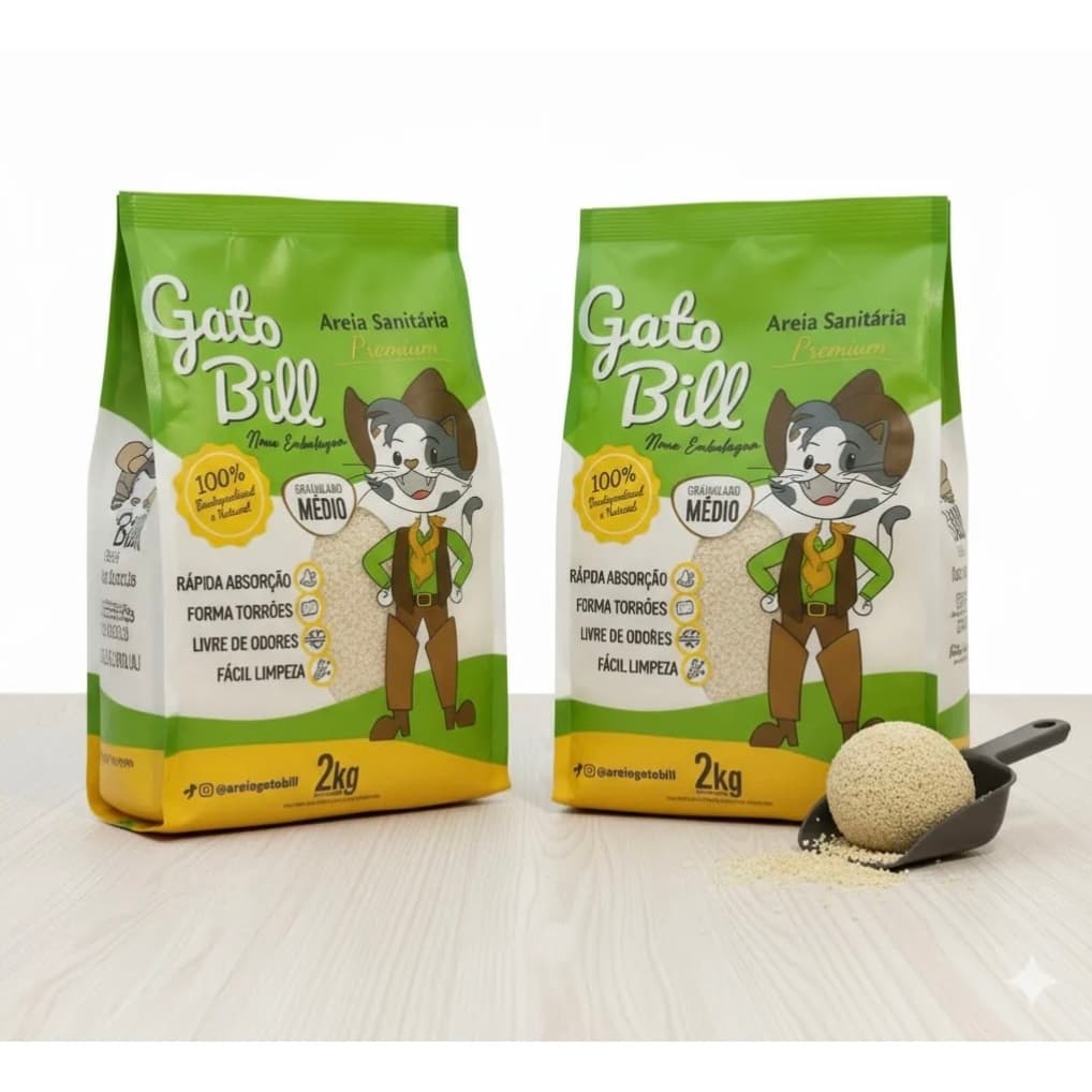 Kit 2 Areias Sanitárias Gato Bill Grão Médio