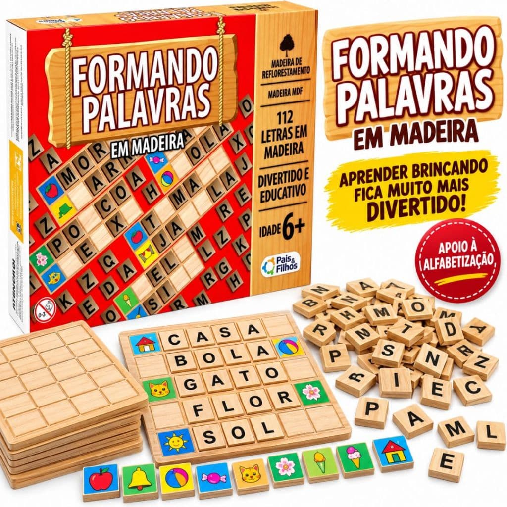 Jogo Educativo Formando Palavras 112 Letras Madeira Alfabetização Infantil