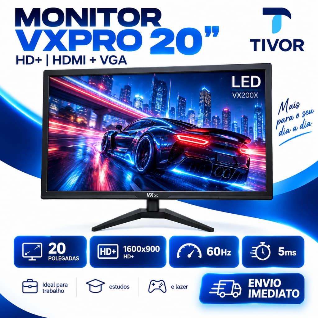 Monitor 20 Polegadas Alta Qualidade Taxa de 5ms 60 Hertz VGA HDMI Gamer
