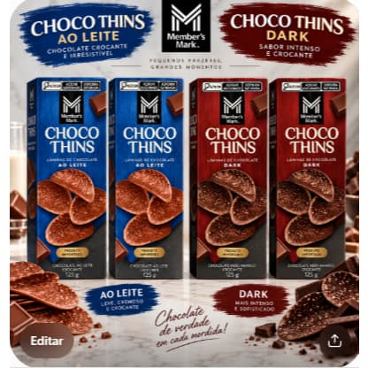 Kit 2 Choco Thins Lâminas De Chocolate ao Leite ou Dark  Crocante Importado