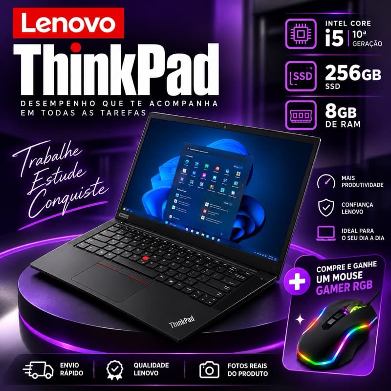 Notebook Lenovo E14 Intel Core i5 8GB RAM SSD 256GB | Estudo e Trabalho