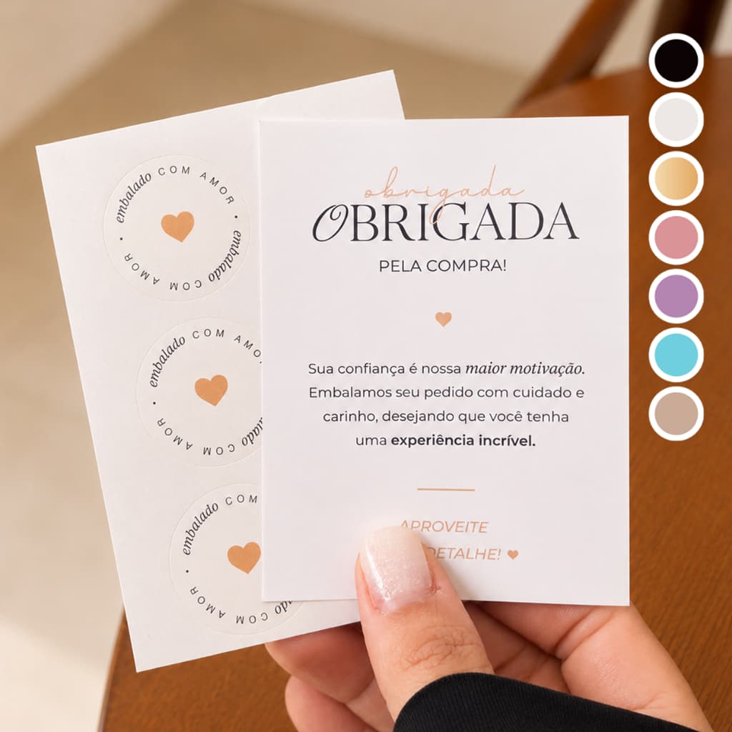 KIT Empreendedor Folheto de Agradecimento + Adesivo Redondo Pronta Entrega Unboxing 2 ITENS