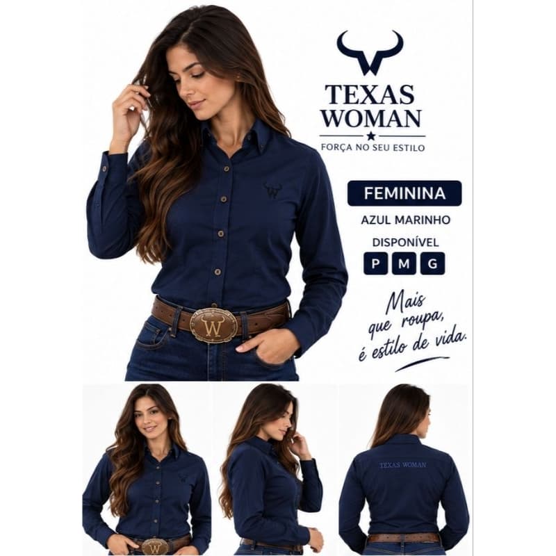 Camisa Social Feminina Slim Manga Longa Texas Woman 100% Algodão