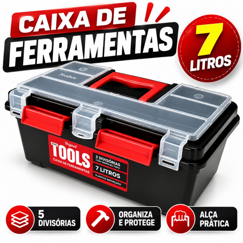 Caixa para Ferramentas caixa de pesca 7 Litros Organizadora Plástica 5 Divisórias Oficina Casa Garagem