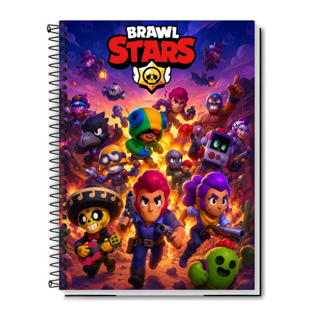 Caderno Escolar Gamer | Brawl Stars | Capa Dura & Espiral 1,10,15 e 20 Matérias