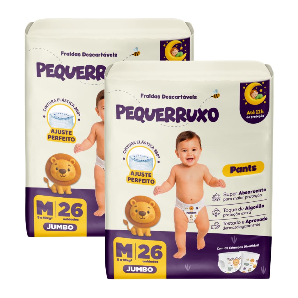 Kit com 2 Pacotes Fralda-Calça Pequerrucho Pants Infantil Shortinho Jumbo