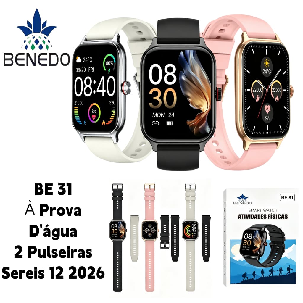 Smartwatch BE31 Relógio digital masculino feminino Series 12 2026 Inteligênte Aprova D'água IP68