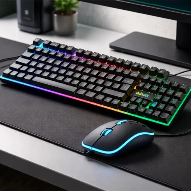 Kit Teclado E Mouse Luminoso Semi Mecânico Bk-g550 - Exbom Teclado Colorido moderno