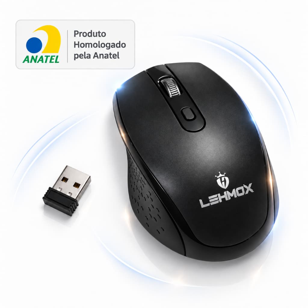 Mouse Sem Fio Bluetooth 5.4 USB Recarregável Silencioso Lehmox LEY-172-B 1600 DPI para PC Notebook