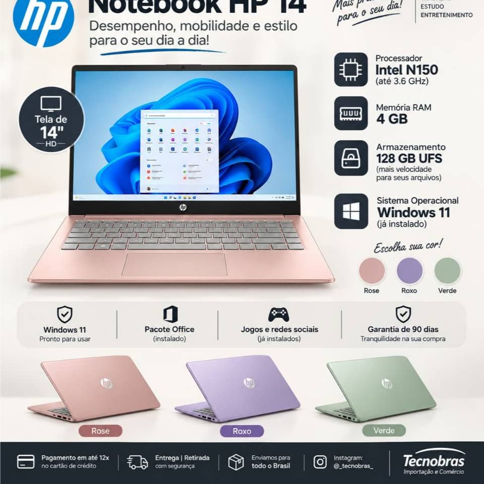 Notebook HP NOVO NA CAIXA 14-DQ6105DX Intel N150 4GB RAM 128GB UFS