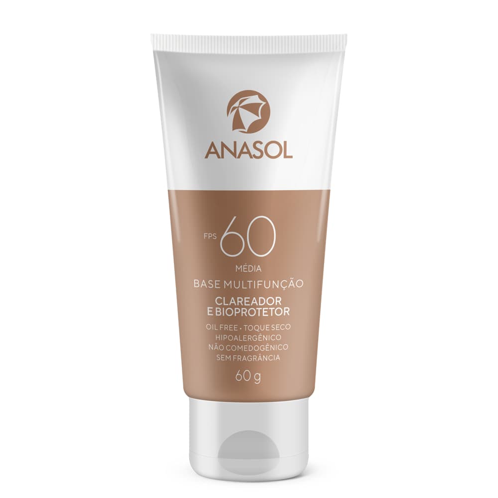 Protetor Solar Facial Anasol FPS 60 Cor Média/Clara Base Multifunção Clareador Bioprotetor Toque Seco 60g