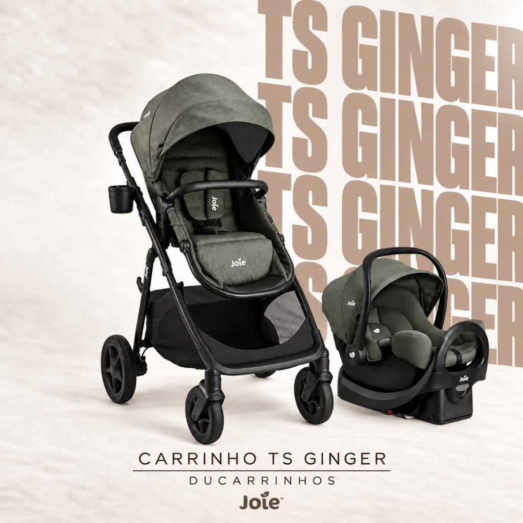 Carrinho de Bebê Joie TS Ginger Verde Evergreen com Bebê Conforto Rue e Base
