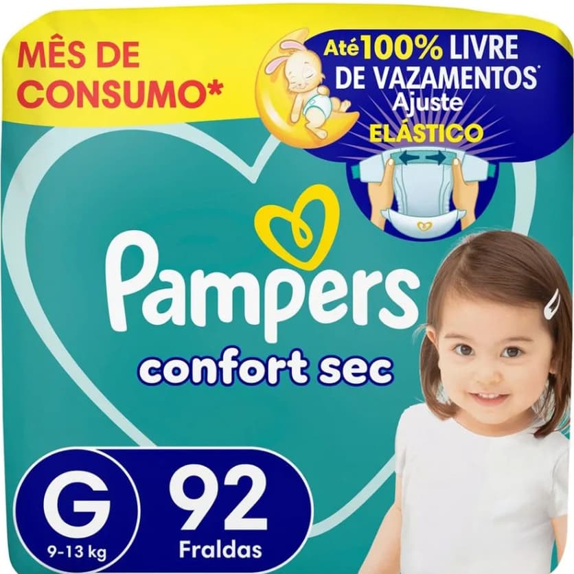 Fralda Pampers Confort Sec Tamanho G com 92 Unidades