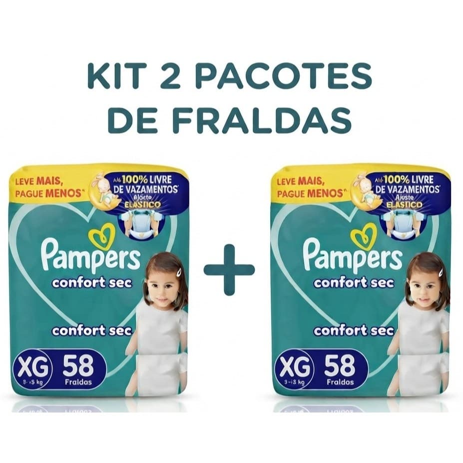 KIT COM 02 PACOTES  Fralda Pampers Confort Sec Super XG 58 unidades
