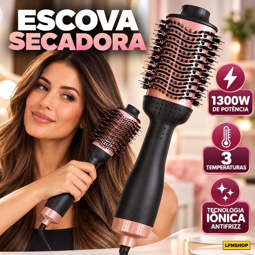 Escova Secadora Profissional 1300W Bivolt Iônica Alisador Modelador Secador Anti Frizz Cabelos