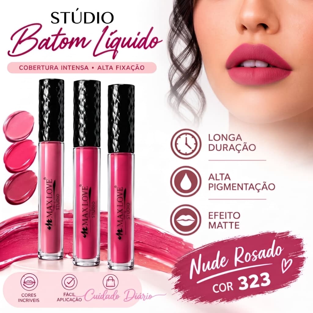 Batom Líquido Max Love Studio Matte Nude Alta Pigmentação Longa Duração