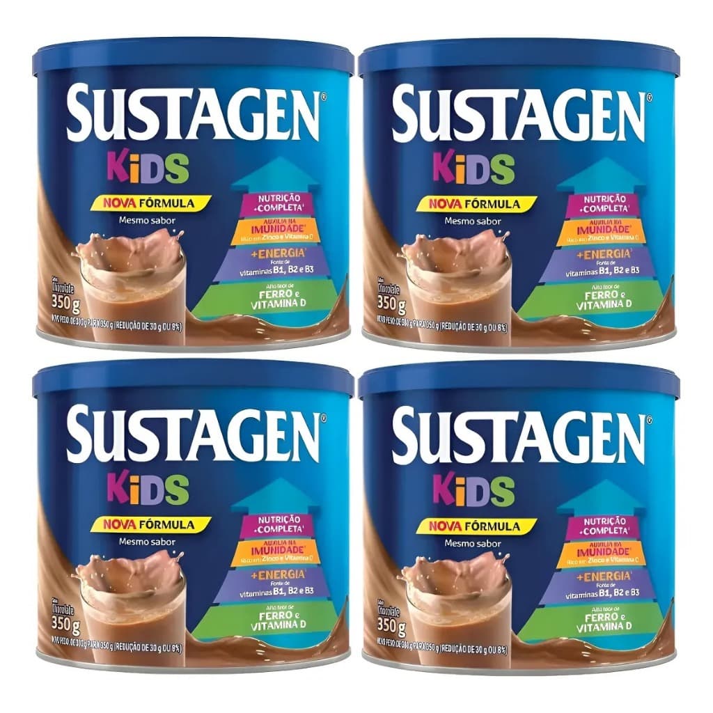 Kit 4 Latas Sustagen Kids Infantil Em Pó Lata 350g