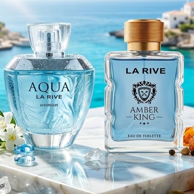 Kit 2 Perfumes Importados La Rive Amber King Masculino e Aqua Bella Feminino 100ml Presente