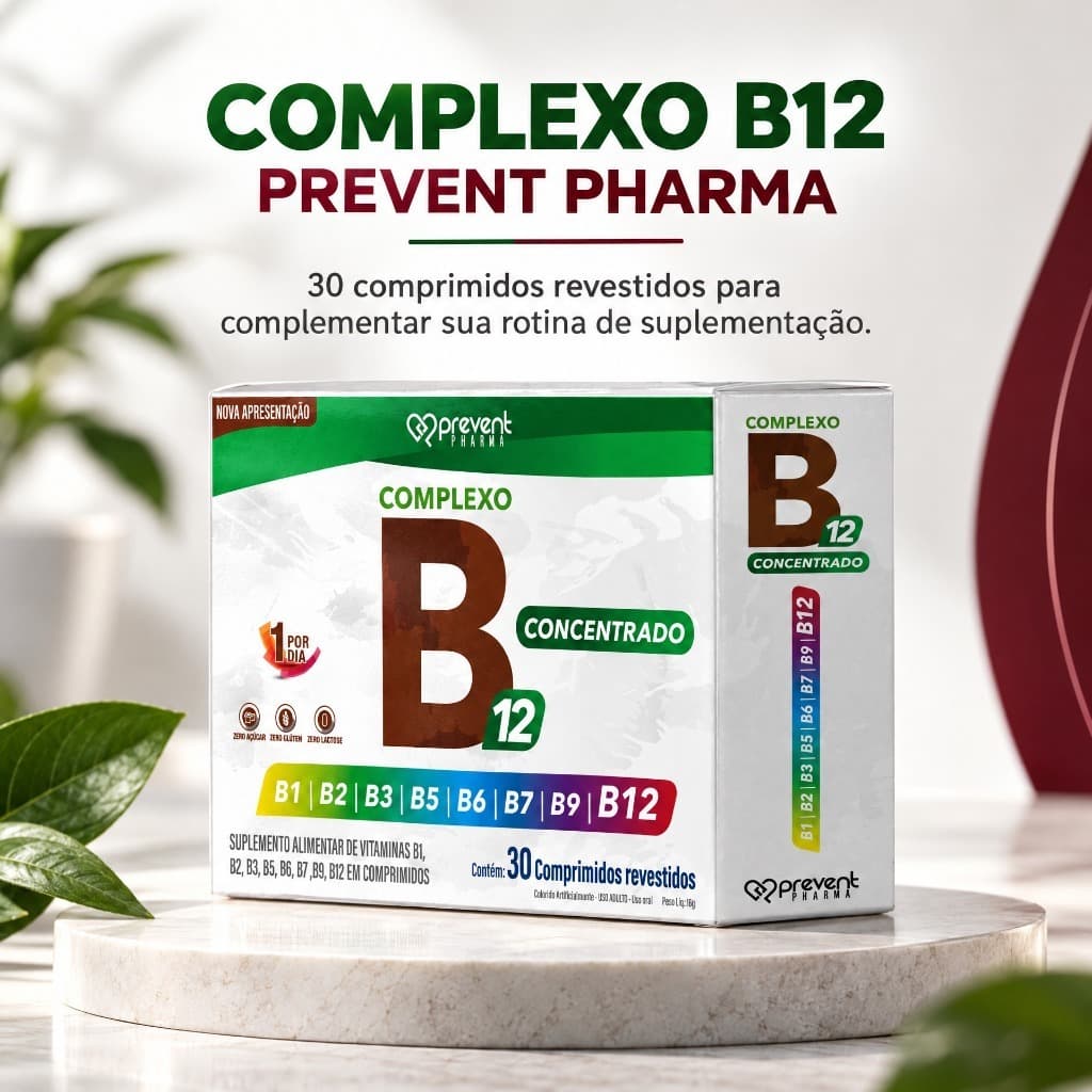 Complexo B Prevent Pharma 30 Comprimidos Revestidos com 8 Vitaminas B1 B2 B3 B5 B6 B7 B9 B12