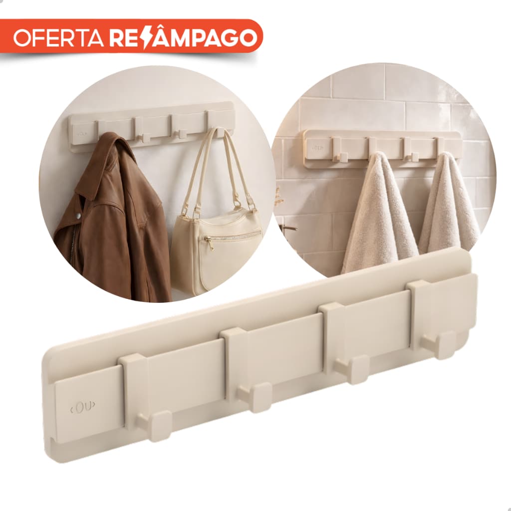 Organizador de Parede Multiuso Bege Flow Ou Cozinha Banheiro Lavanderia Suporte Adesivo Casa