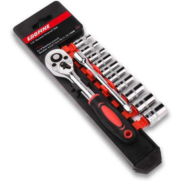 Kit 10 Peças Jogo Soquete Chave Catraca Sextavado 1/4 Com 04 mm à 13 mm Com Extensor