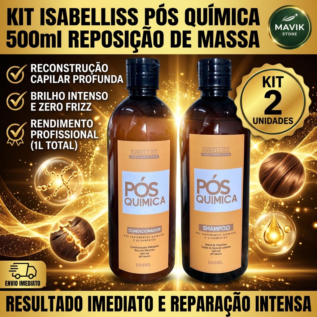 Kit Hidratante Pós Química Isabelliss 500ml Shampoo e Condicionador Reposição de Massa Nutrição Intensa Profissional