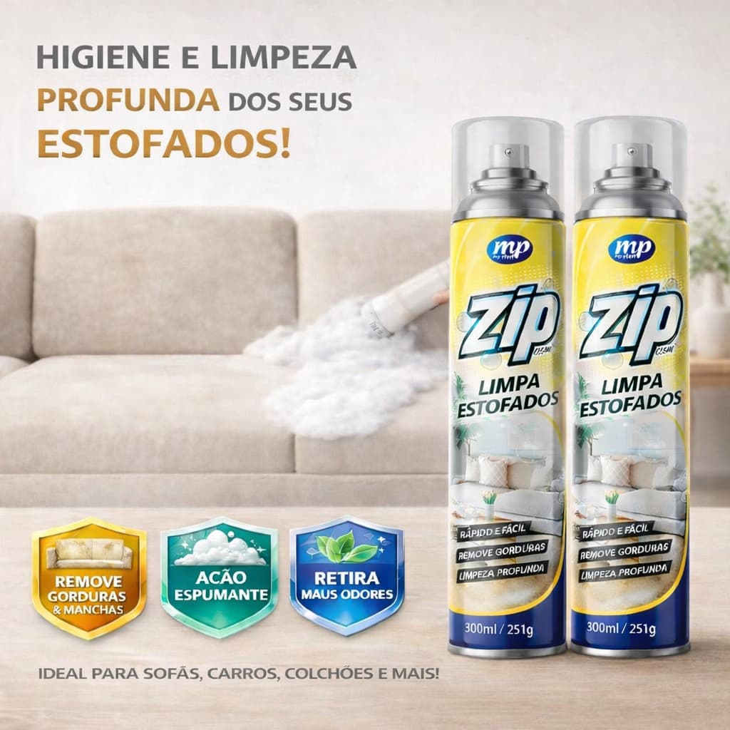 Zip Clean 300Ml Kit 2 Limpa Estofados Espuma Seca Banco Carro Tapete Sofa Remove Manchas