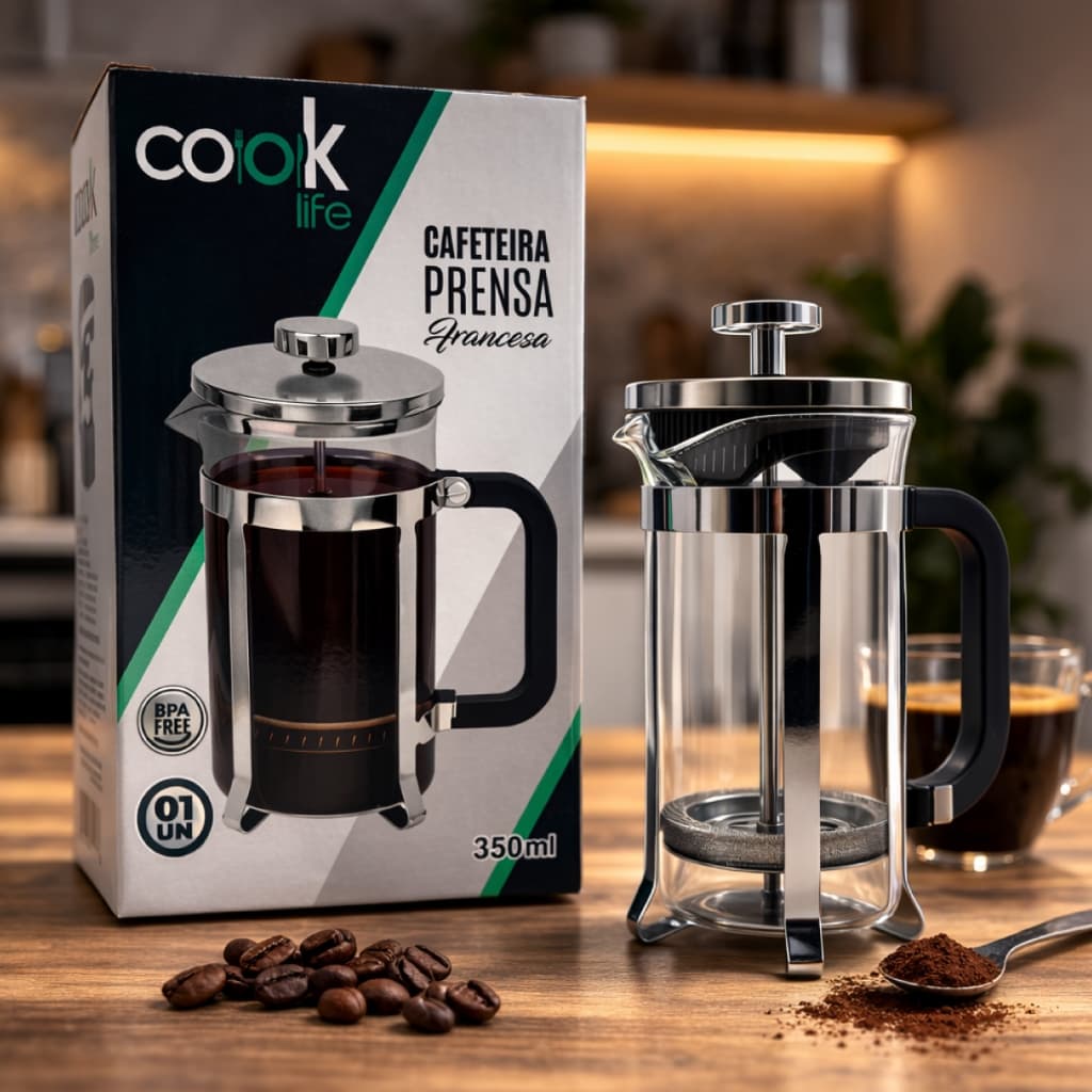 Cafeteira Prensa Francesa Premium Café Expresso Inox 350ml Cook Life