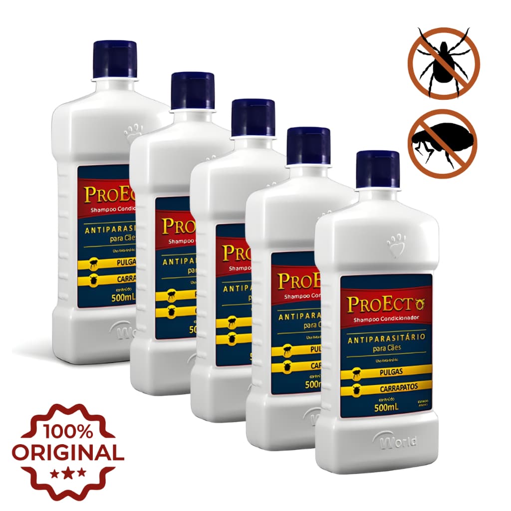 Kit 5 Shampoo ProEcto Para Cães Antiparasitário Tratamento Anti Carrapatos World Veterinária