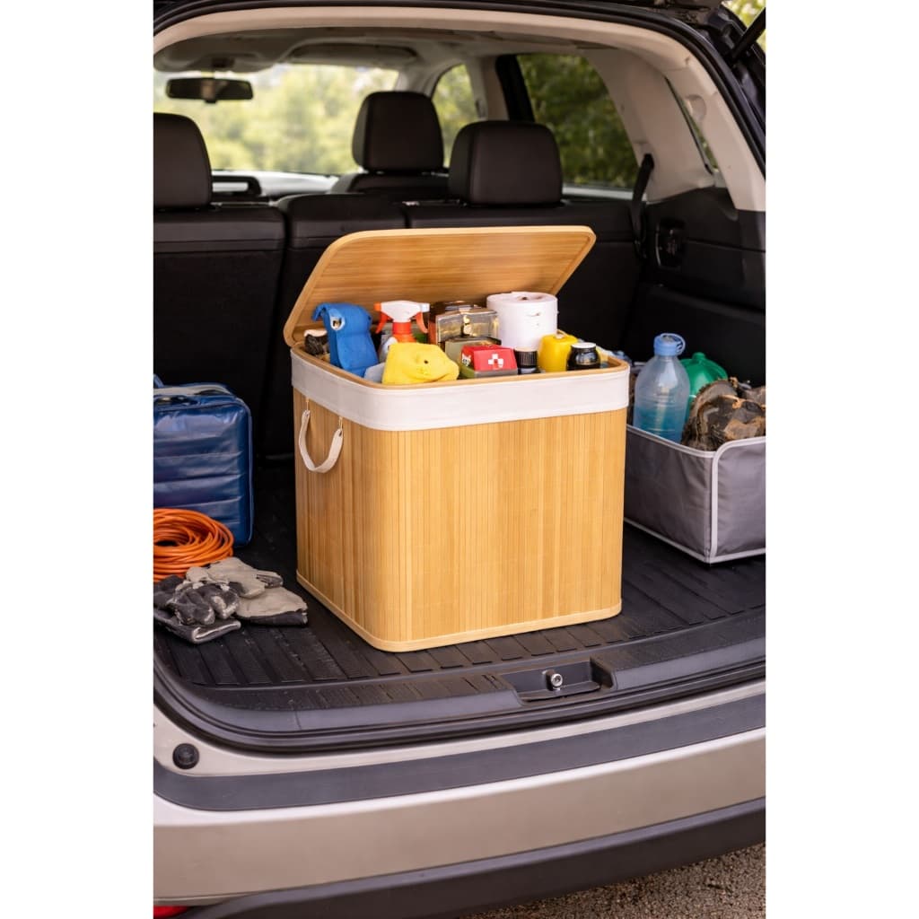 Cesto Roupa Suja Bambu Natural com Tampa 70L Organizador Banheiro Lavanderia