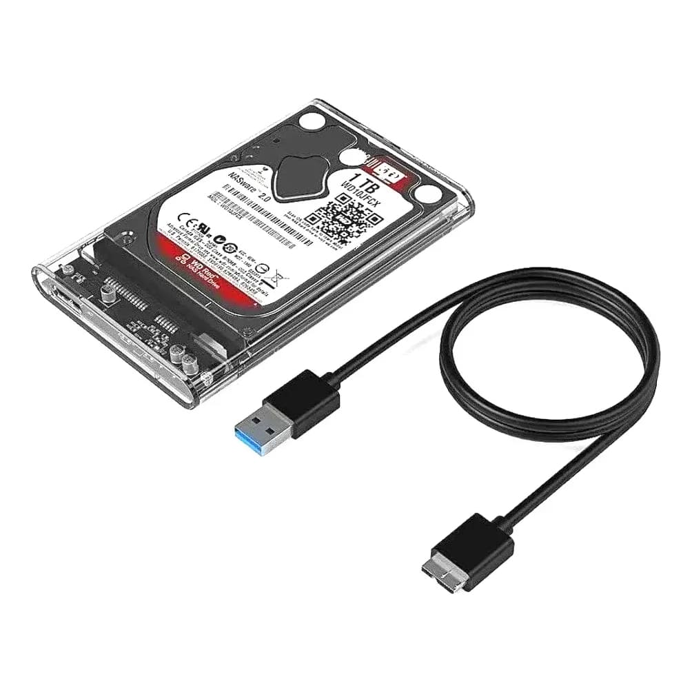 Case + HD 500GB Externo USB 3.0 Transparente Para HD/SSD SATA 2,5"