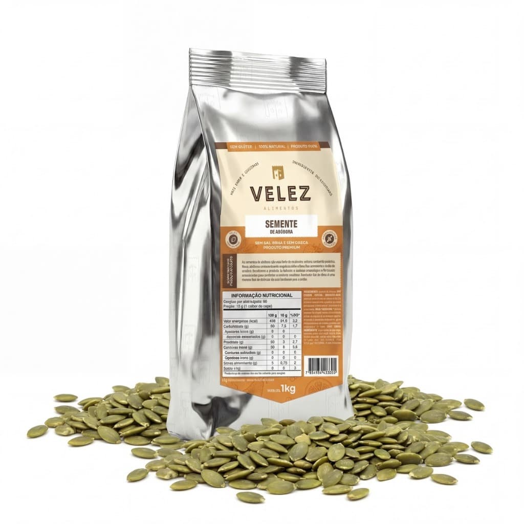 Semente de Abóbora VELEZ Crua Sem Casca S/ Sal Snack Saudável Natural 1Kg