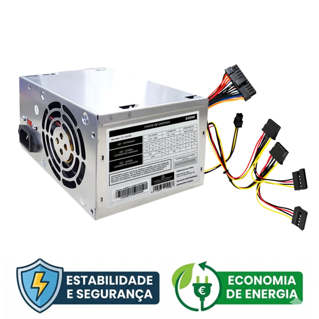 Fonte atx 230w 400w 500w para pc computador bivolt Real Silenciosa