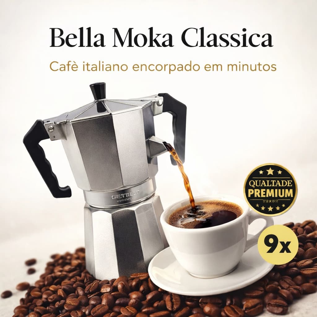 Cafeteira Italiana Moka 9 Xícaras Alumínio Bella Moka Classica Premium Café Expresso Fogão