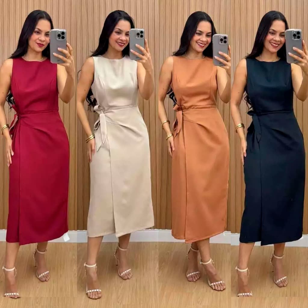 Vestido Feminino Alfaiataria Elegante luxo confortável  Possui zíper nas costas alças laterais