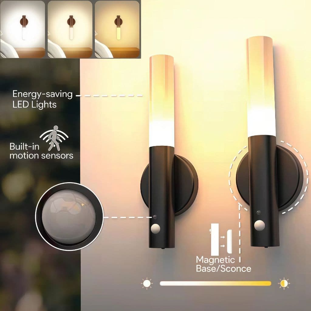 Luminaria Led Recarregável Sensor de Movimento Arandela de Madeira Minimalist Mesa Parede Magnética 3 cores ajustáveis