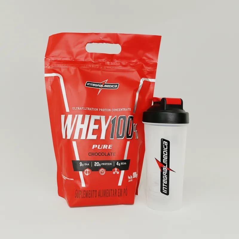 Kit Integralmedica Whey Protein 100% Chocolate 900g + Coqueteleira