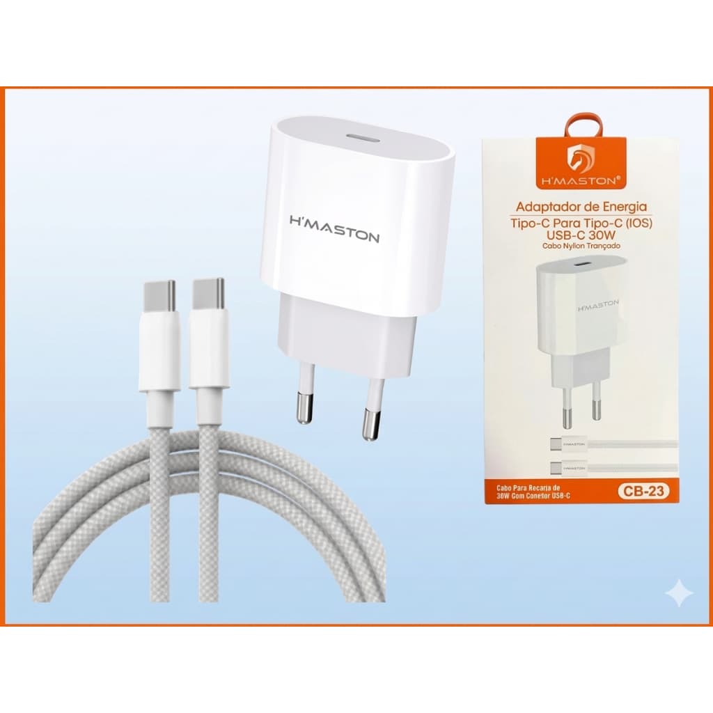 Carregador Turbo Compatível Com IPhone Fonte Adaptador de Energia Hmaston ultra Rápido 30W  Tipo C P/ Tipo C