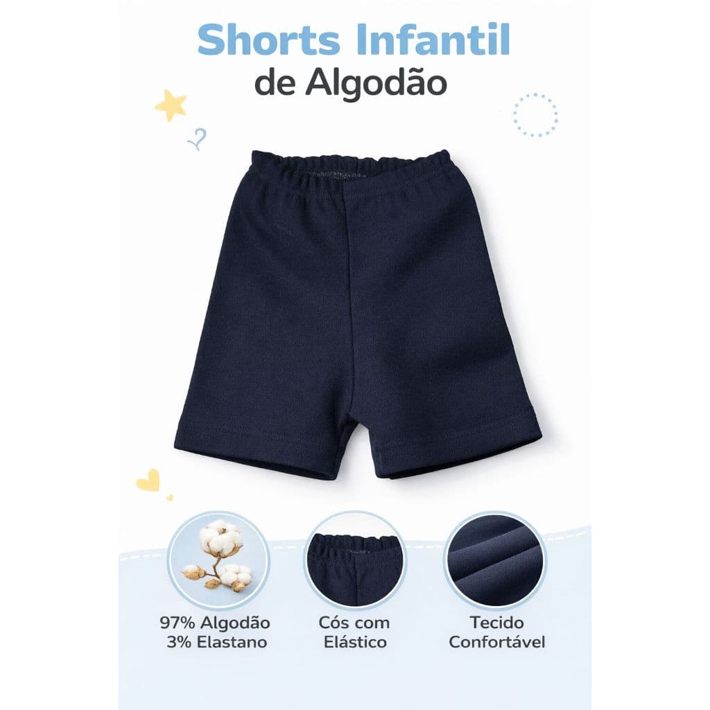 Shorts Bermuda Tapa Fralda Bebê Infantil Unissex Malha Canelada Algodão Básico