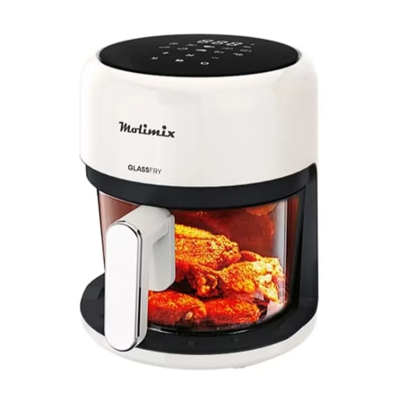 Fritadeira Air Fryer Molimix GlassFry 3.7L 1200W Cesto de Vidro Sem Óleo Branco