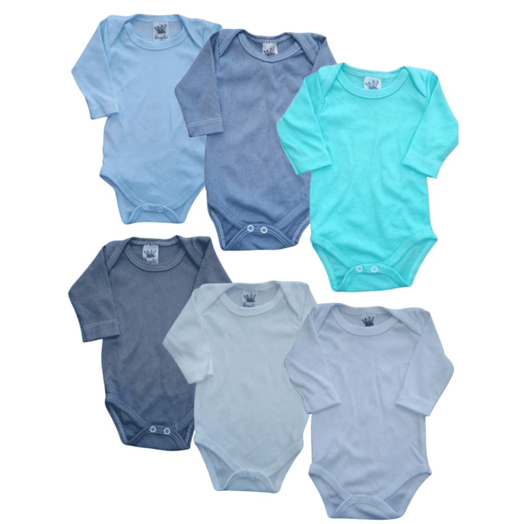 Kit com 5 Body Bebê menino Tecido Canelado P M G Alyaht - Enxoval do Bebê kit com 3 kit com 5