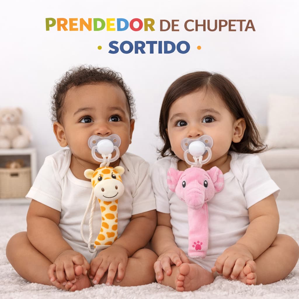 Prendedor de Chupeta para Bebê, Pelúcia Animal - Baby Clip Seguro +3 Meses Sortido - Prende Chupeta Bebê