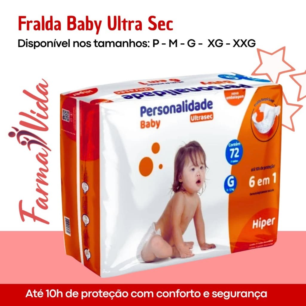 Fralda Infantil Descartável Personalidade Baby Ultra Sec Econômica Alta Absorção - Pacote Hiper