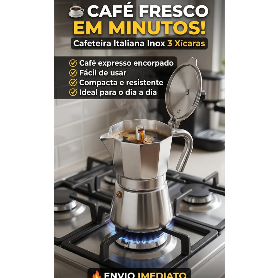 Cafeteira Italiana Inox 3 Xícaras Moka Café Expresso Portátil Compacta Alta Durabilidade