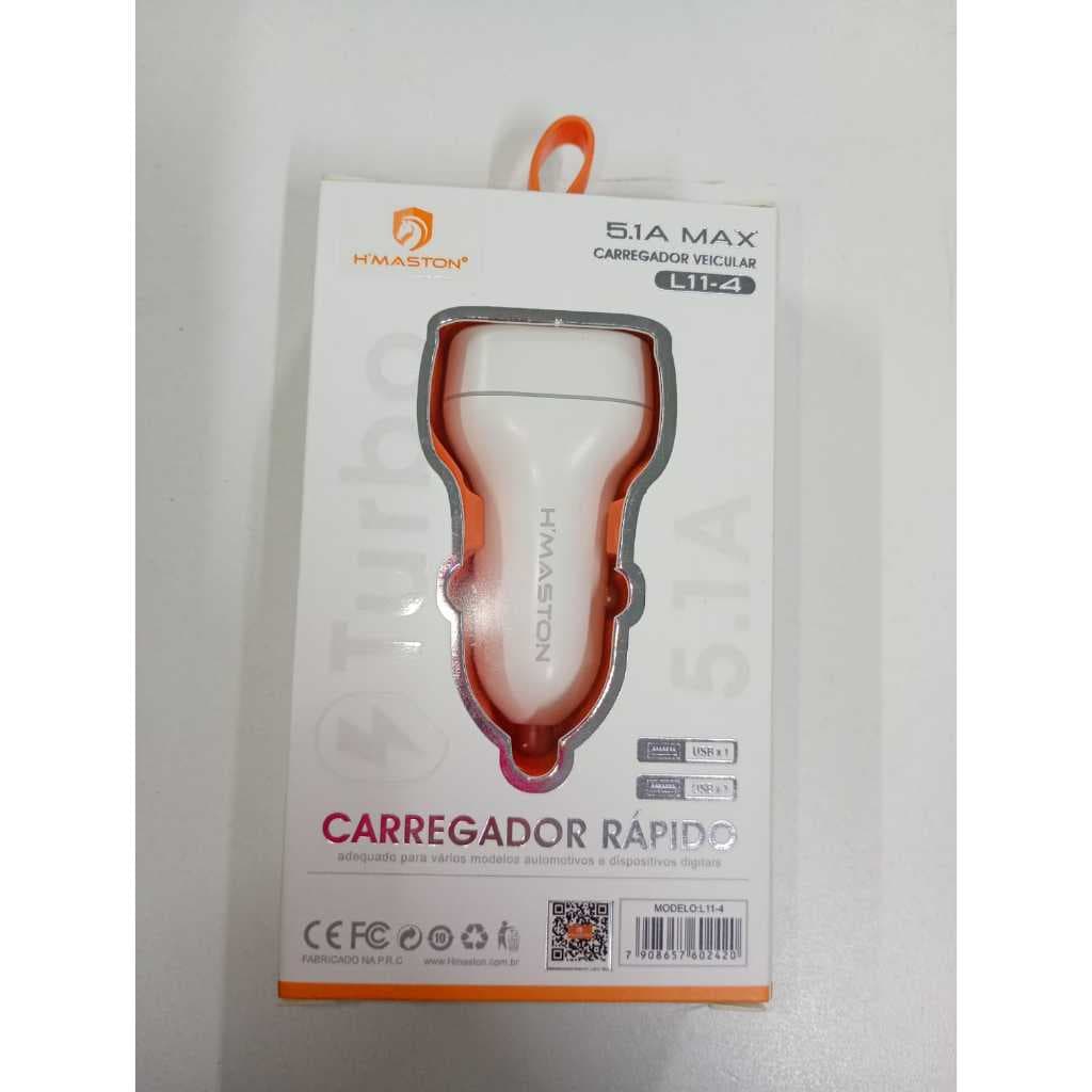 CARREGADOR VEICULAR H'MASTON TURBO COM 2 ENTRADAS USB 5.1 CARREGAMENTO RÁPIDO L11-4