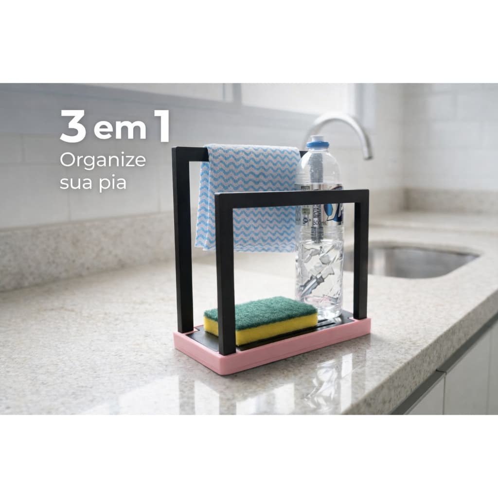 Organizador de pia 3 em 1 - Porta esponja, detergente e pano multiuso Cozinha